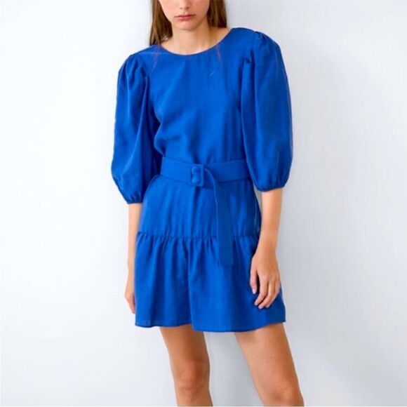EUC Zara Fit and Flare Belted Mini Dress Royal Blue Sz. M - Picture 1 of 7